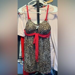 Linea Donatella Leopard Chemise with Red Trim